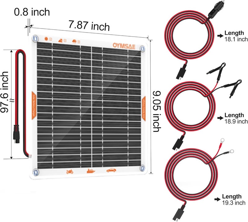 JOYSAE White 5W 12V Solar Car Battery Charger Portable Waterproof Solar Power Battery Charger & maintainer with Trickle Cigarette Lighter Plug & Alligator Clip - Image 5